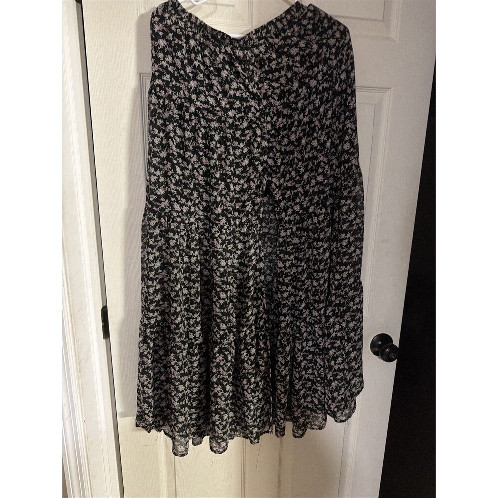 Lulus Black Violet Floral Skirt Front Button Slit Boho Cottage Midi Size Medium